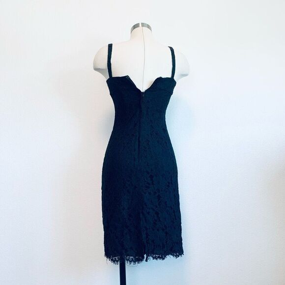 Vintage Lace Black Mini Dress Bodycon 90s Extra Small XS Red Fringe - Picture 3 of 7